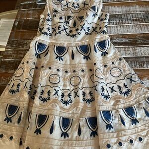 Embroidered Ivory Dress with Navy Blue Detail